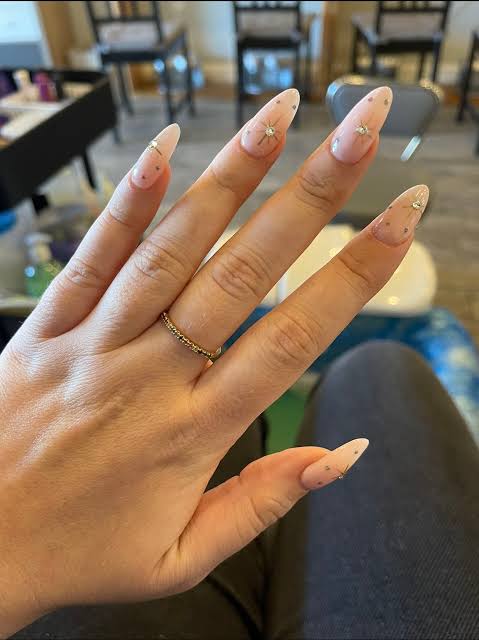 Pale Pink Star Rhinestone Stilettos — Gel X Nails