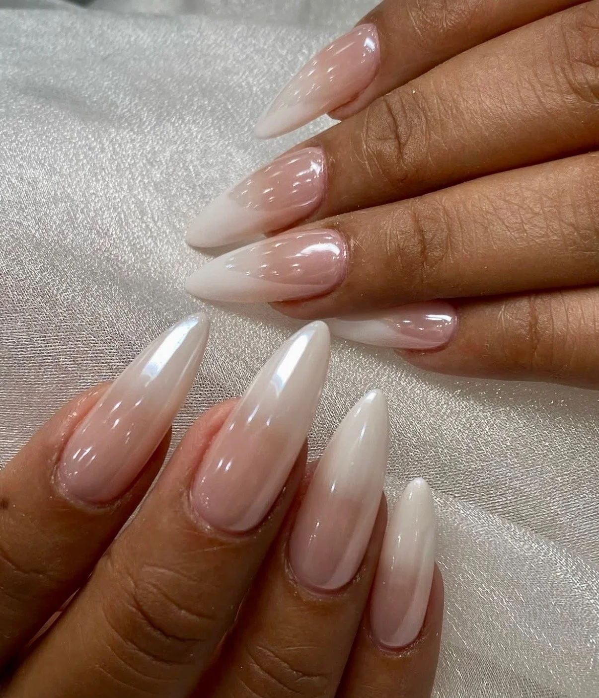 Seamless Nude Pink White Ombre Stilettos — Gel X Nails