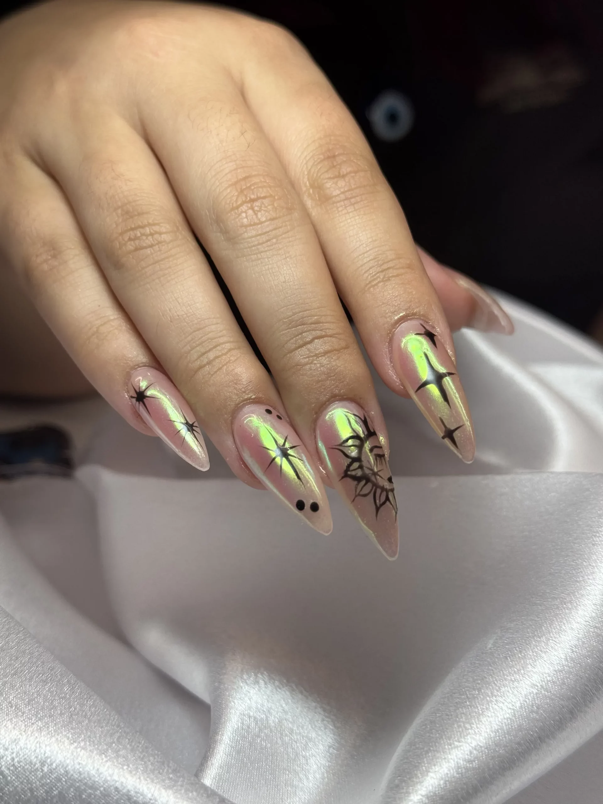 Iridescent Pink Starburst Stiletto Polygel — Polygel Nails