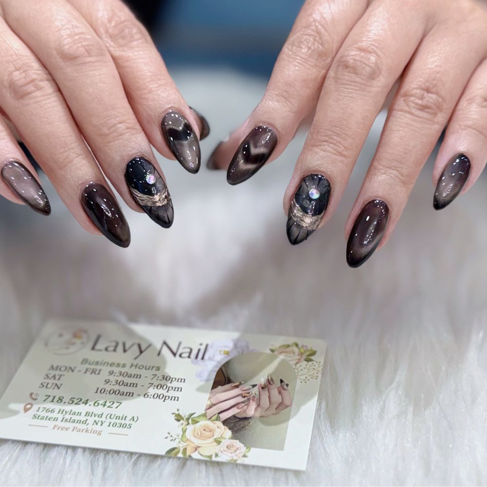 Dark Brown Cat-Eye Stiletto Polygel — Polygel Nails