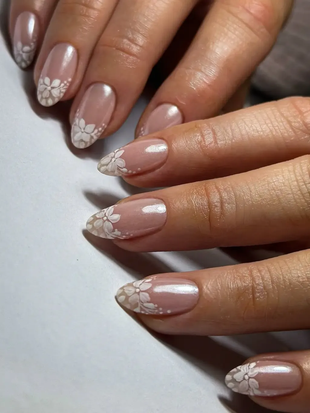 Sheer Pink with Gold Polka Dot French — French Tip Nails