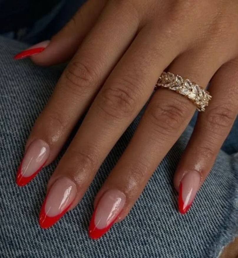 Long Stiletto Red French Tips — French Tip Nails