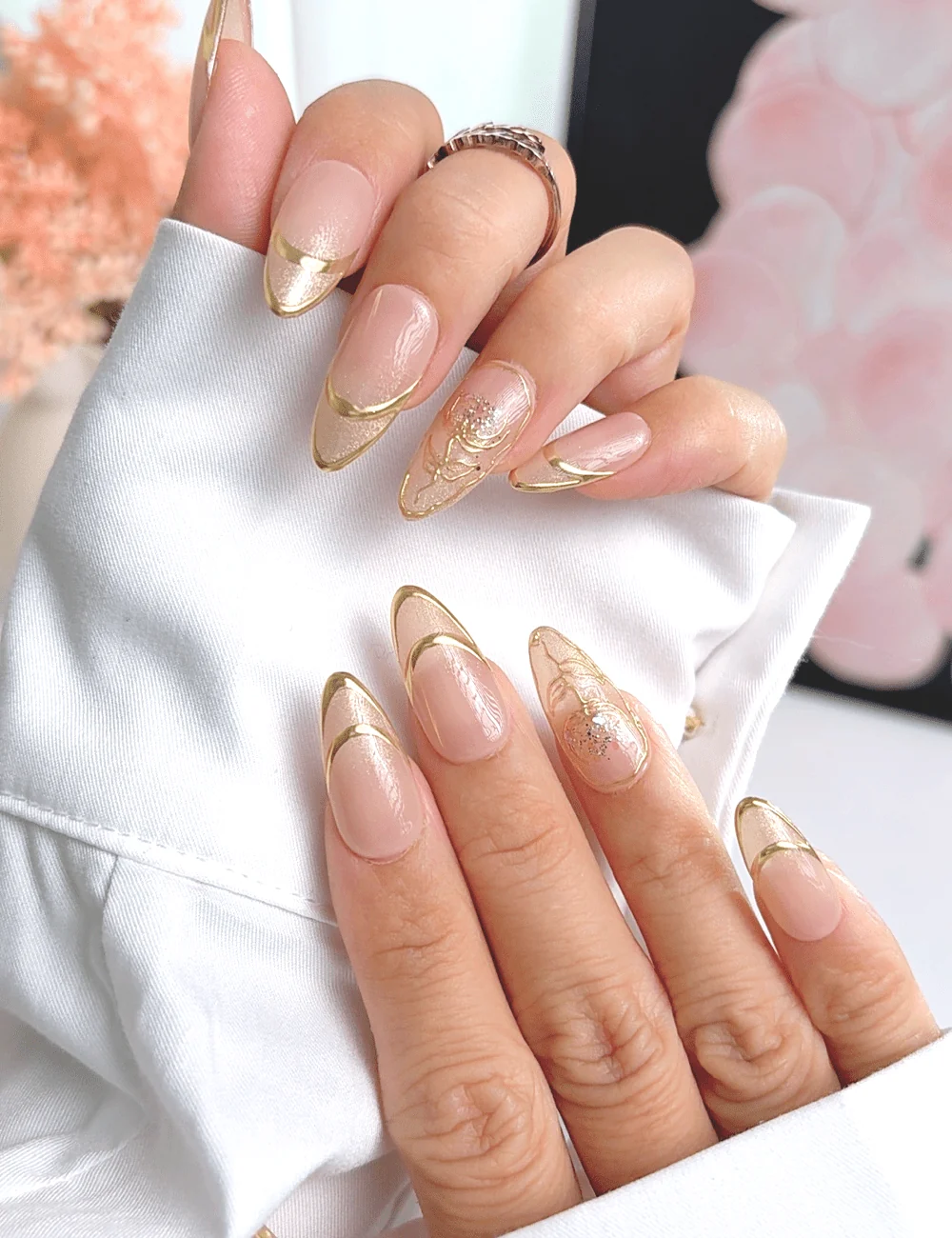 Special Event Bridal Visual Idea — Gold French Tip Nails