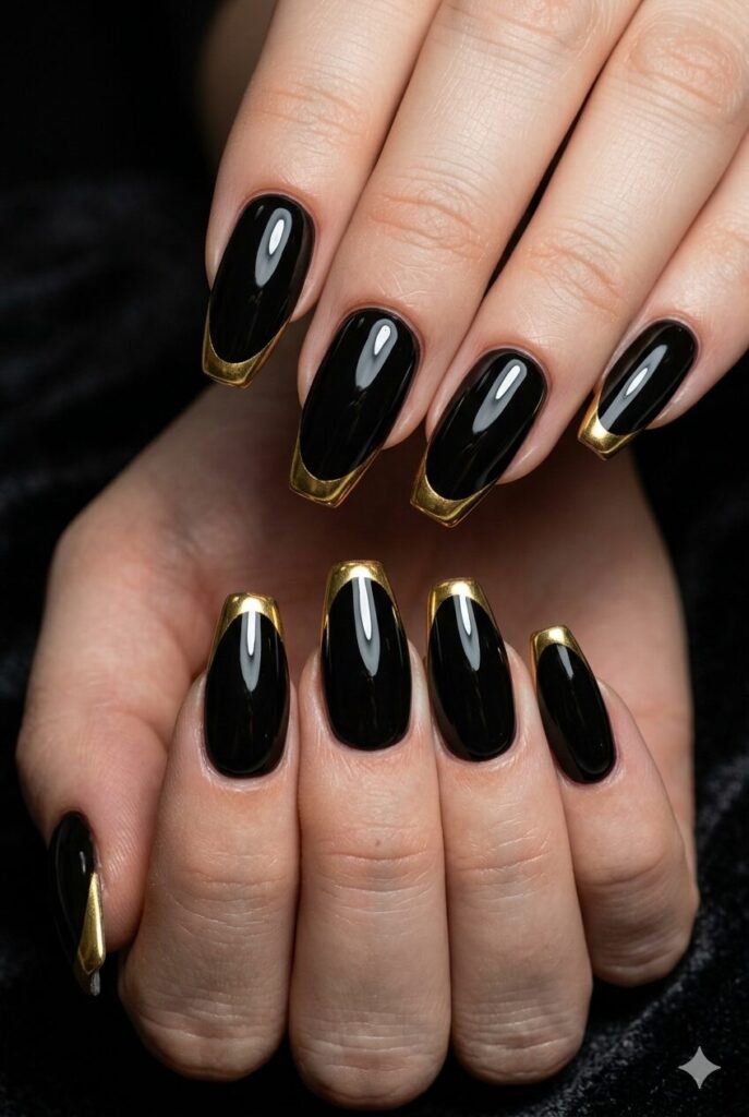 Black and Gold Metallic French Tips — Gold French Tip Nails