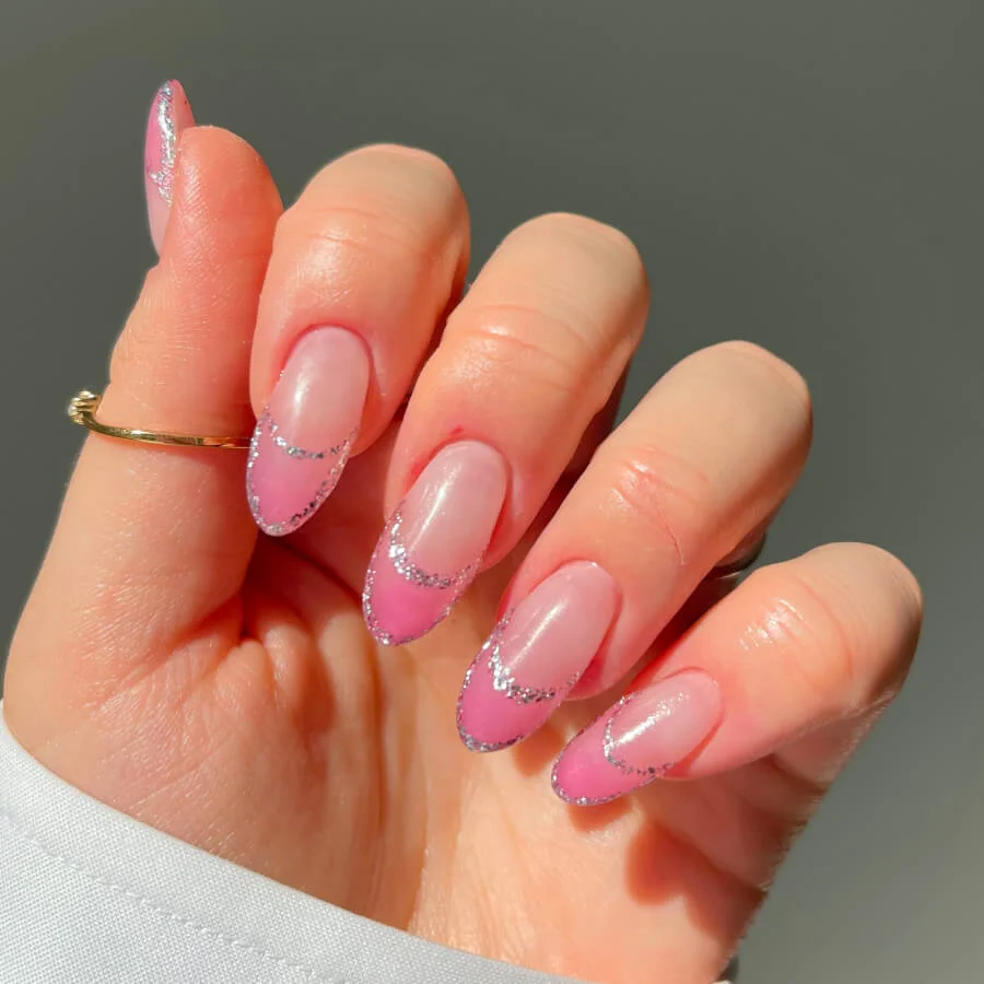 Pink Silver Glitter Ombré French Tips — Glitter French Tip Nails
