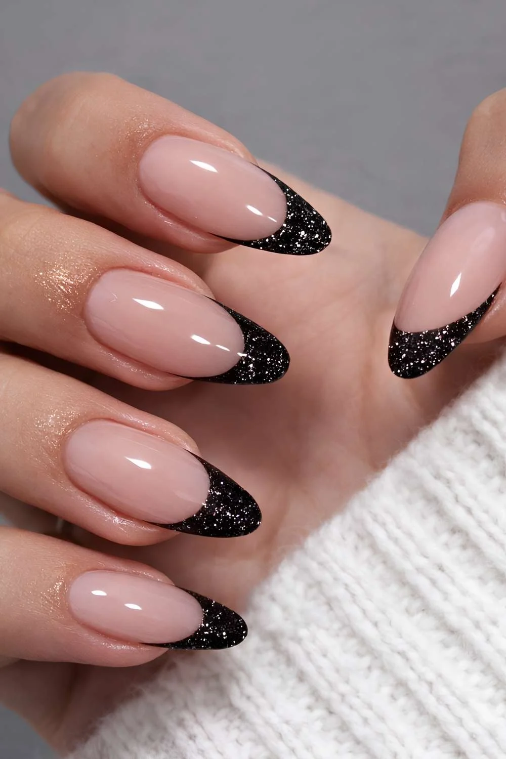 Bold Black Glitter French Tip Manicure — Glitter French Tip Nails