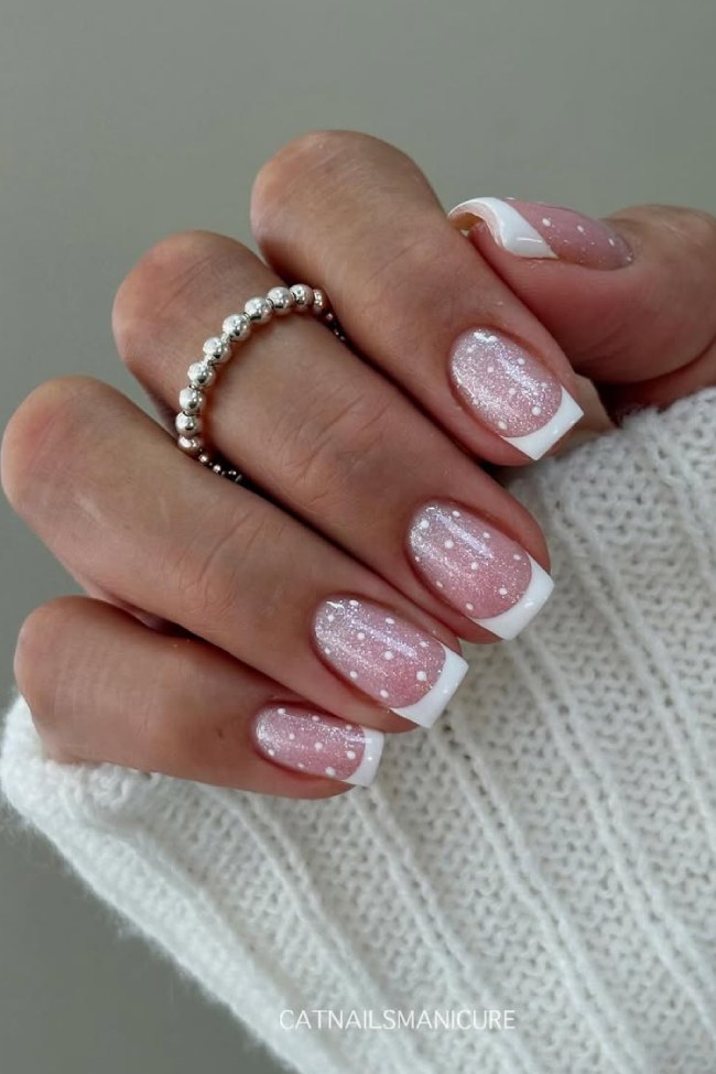 Polka Dot Glitter French Manicure — Glitter French Tip Nails