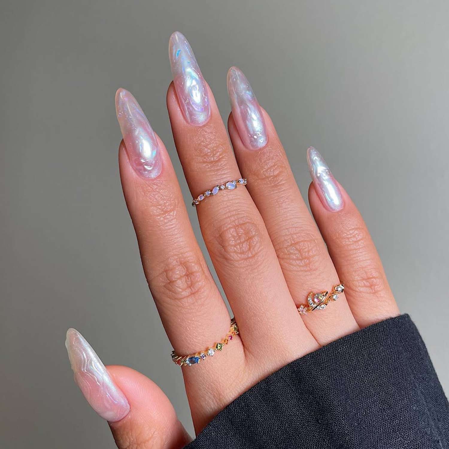 Iridescent Pearlescent Chrome Stilettos — Pearl Nails