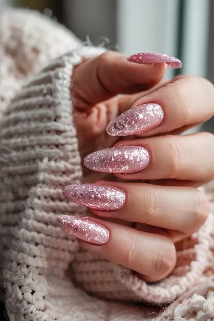 Chunky Glitter Pieces Embedded In Polish Visual Idea — Glitter Nails
