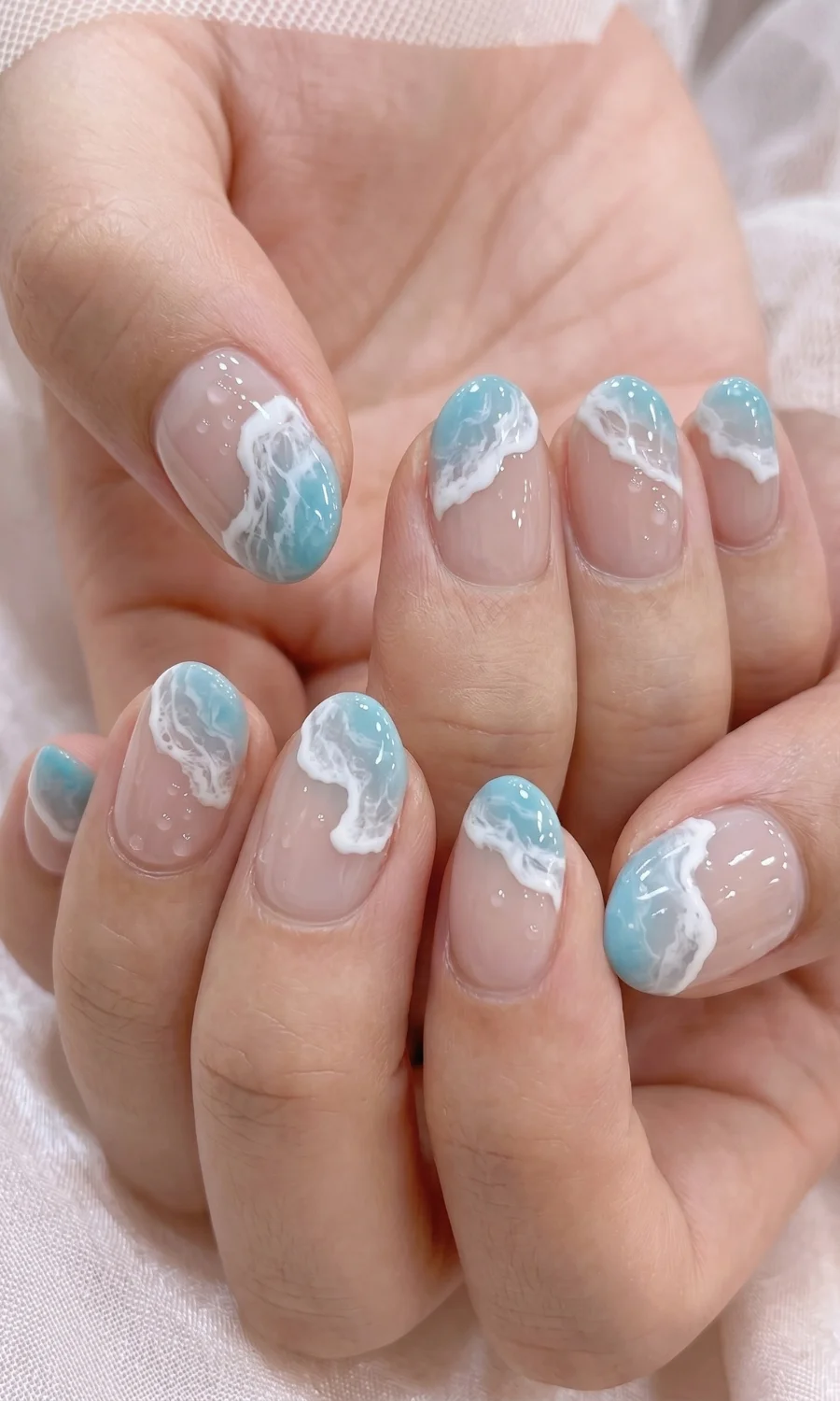 Short Oval Wave Tip Water Droplet Nails Short Oval Wave Tip Water Droplet Nails — Ocean Nails