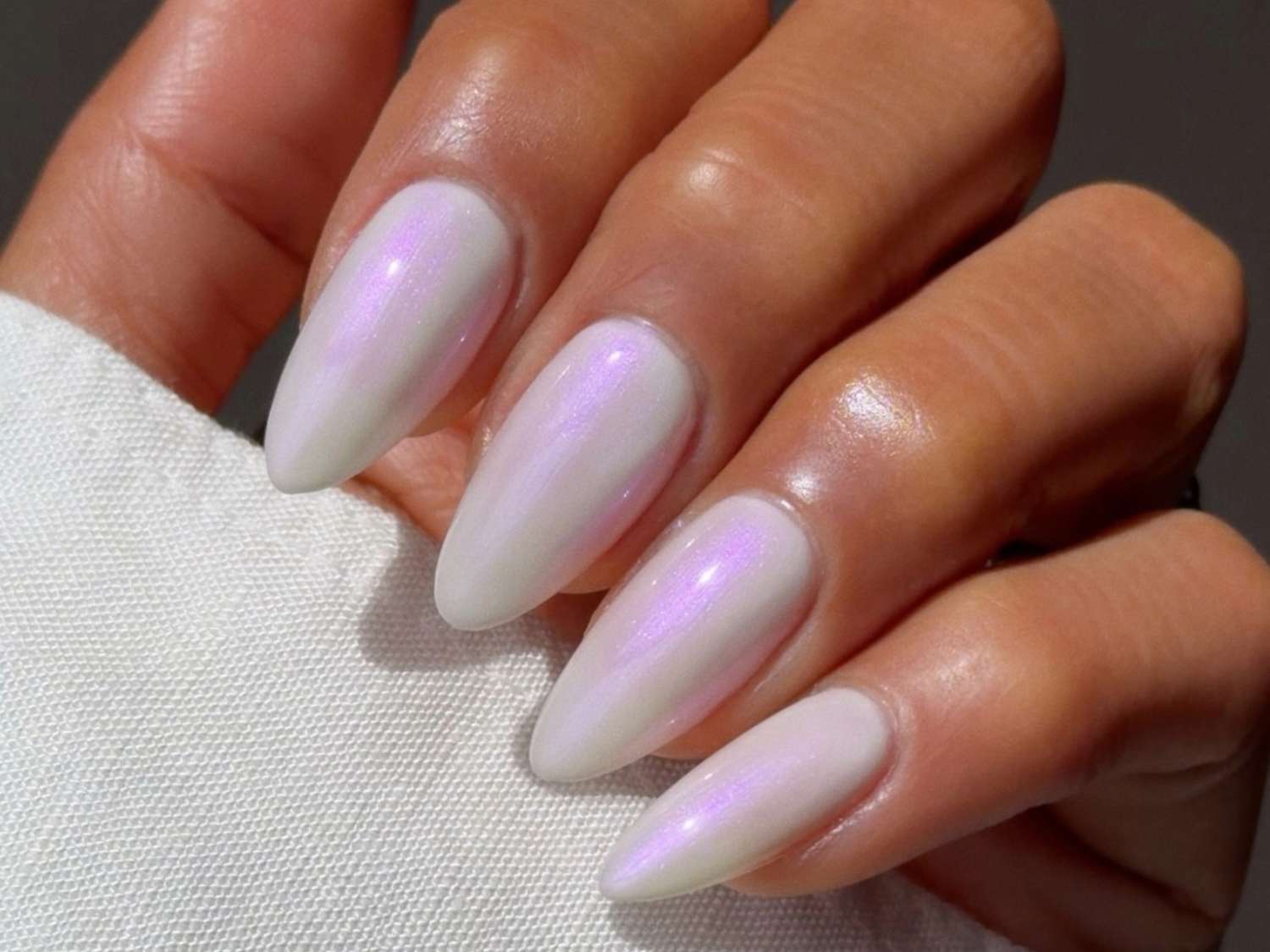 White Pink Iridescent Shimmer Nails — Pink and White Nails