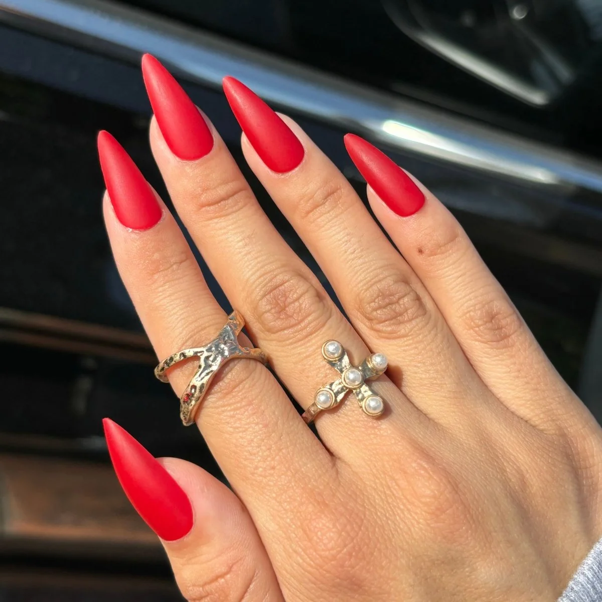 RED SOLE: Long Matte RED Stiletto Press On Nails | Lavaa Beauty