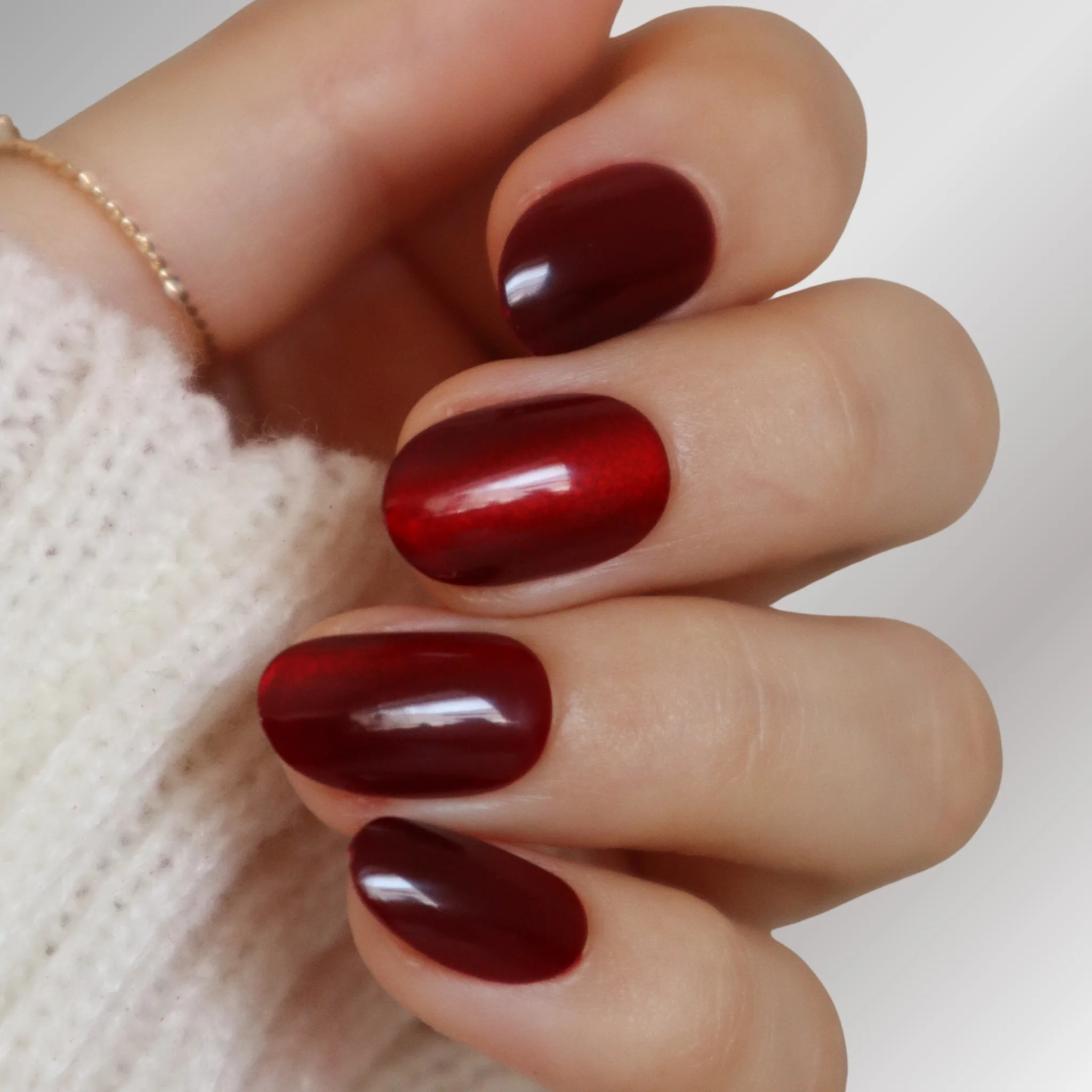 Elegant Subtle Shimmer Dark Red Oval Nails — Dark Red Nails
