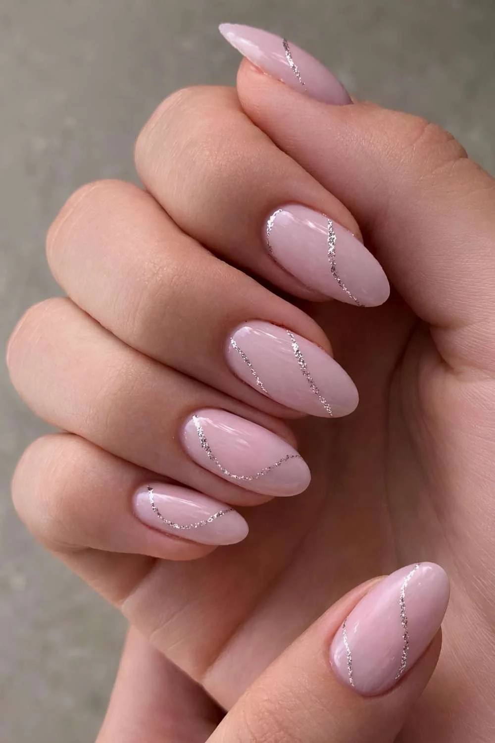 Sheer Pale Pink with Silver Lines — Pink Nails