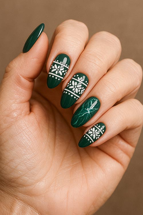 Festive Snowflake Sweater Mittens Festive Snowflake Sweater Mittens — Dark Green Nails