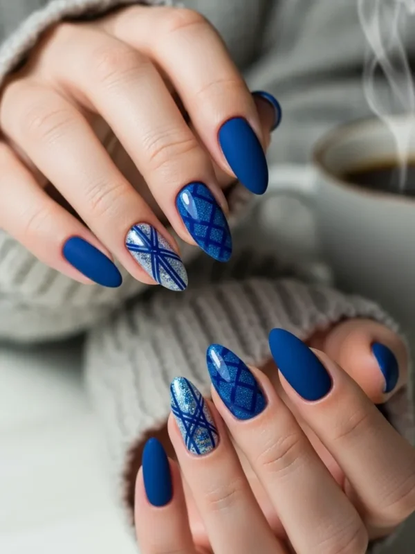 Deep Navy Blue with Silver Stud Accents — Blue Nails