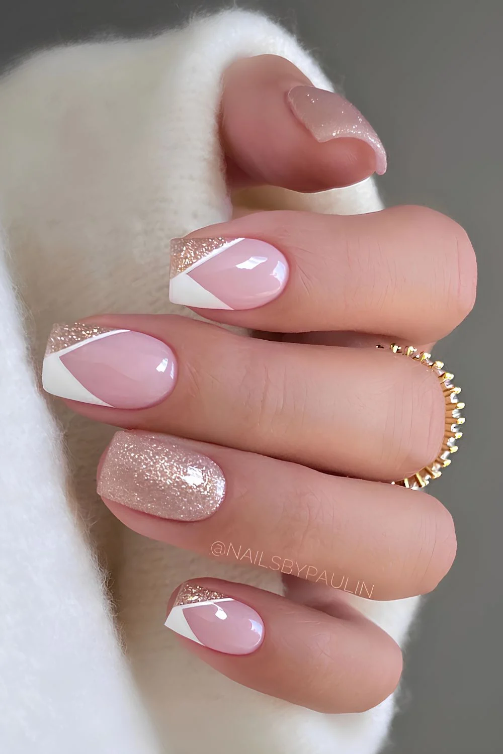 Short Square Glitter French Tips in Rose Gold Short Square Glitter French Tips in Rose Gold — Rose Gold Nails