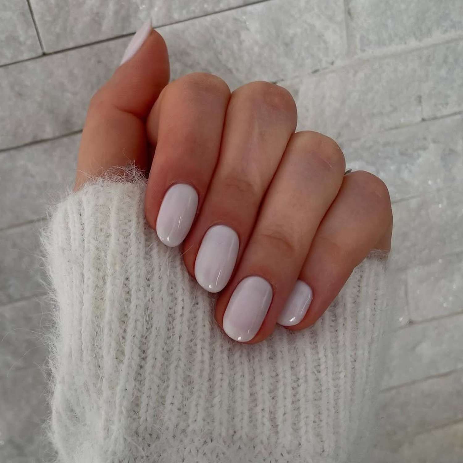 Short Oval Milky White Sweater Nails — Funny Bunny Nails