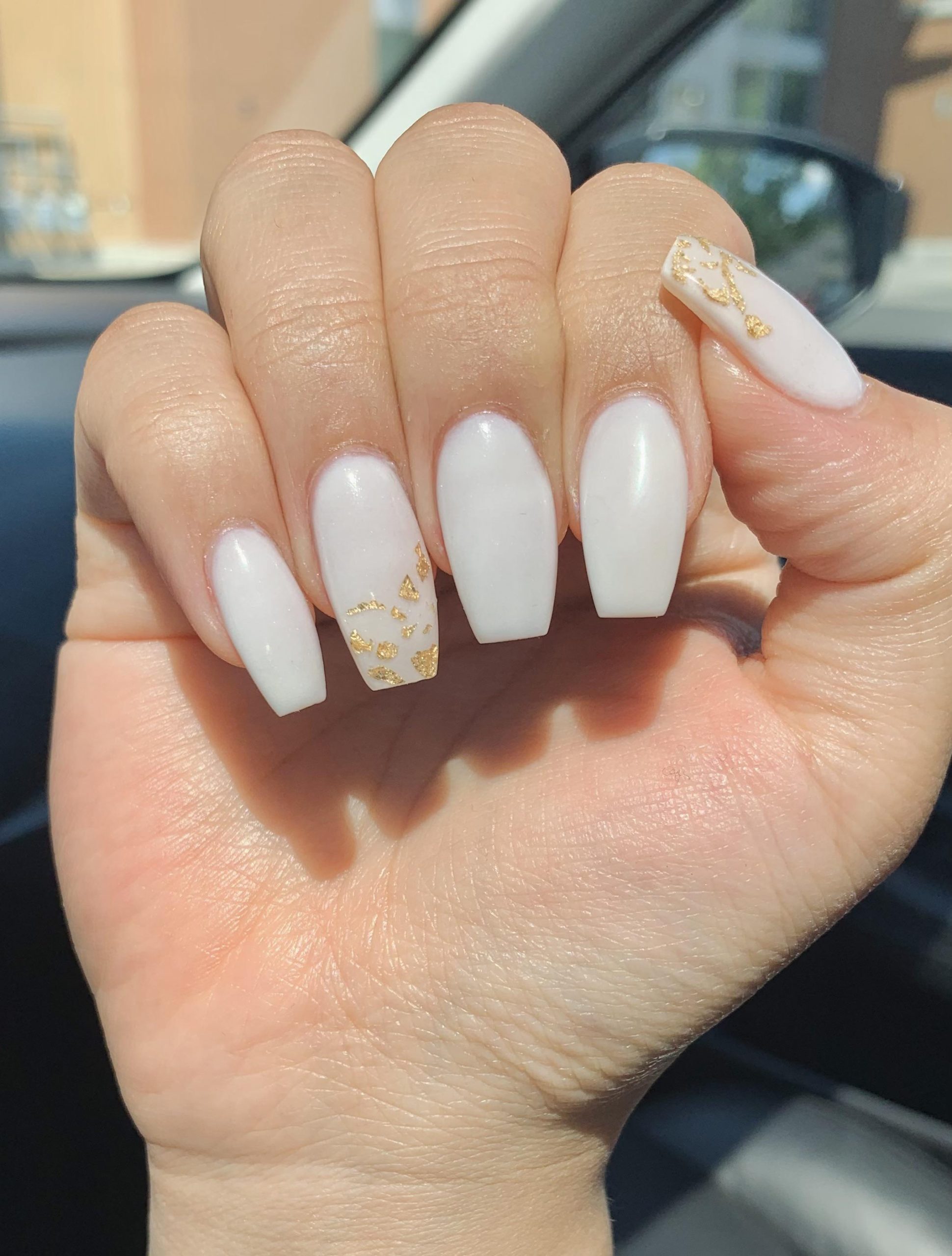 Medium Coffin Gold Foil Accent Nails — Funny Bunny Nails