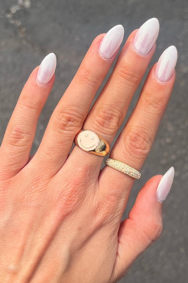 Medium Almond Pearlescent Pinkish Shine Nails — Funny Bunny Nails