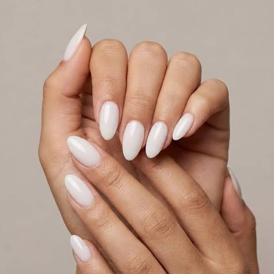 Medium Almond Opaque Milky White Nails — Funny Bunny Nails