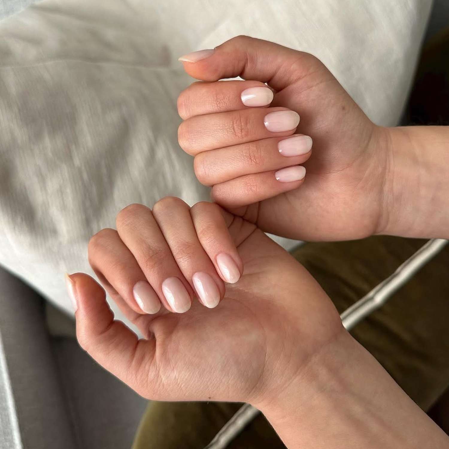Glossy With A Slight Shimmer Short Oval Sheer Milky Pink French Tips — Funny Bunny Nails