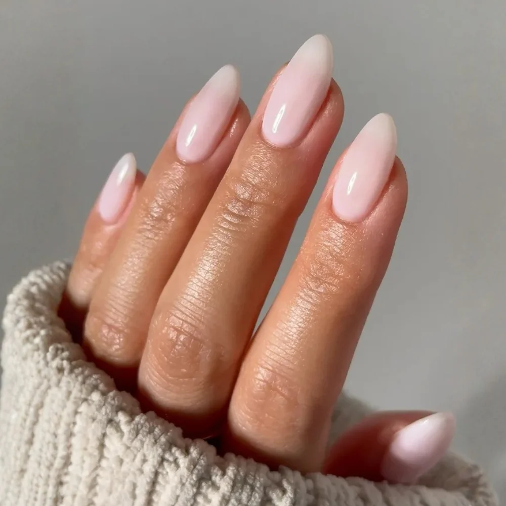 Medium Almond Pale Pink to White Gradient Nails — Funny Bunny Nails