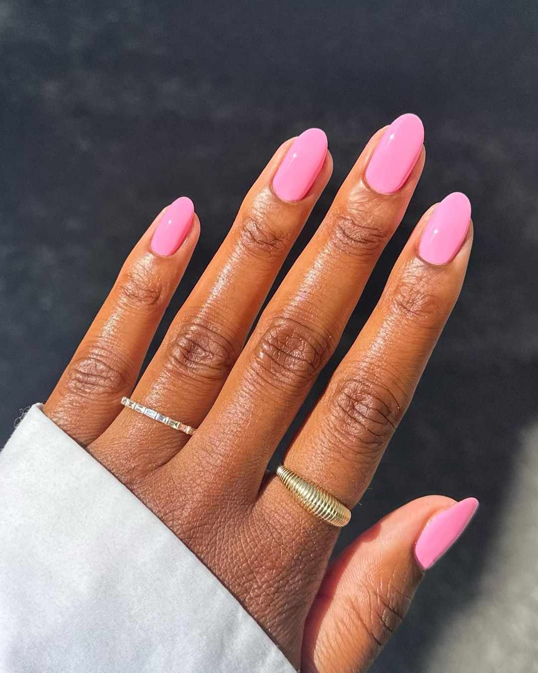 Hot Pink Glossy Medium Oval Nails Hot Pink Glossy Medium Oval Nails — Nails for Dark Skin