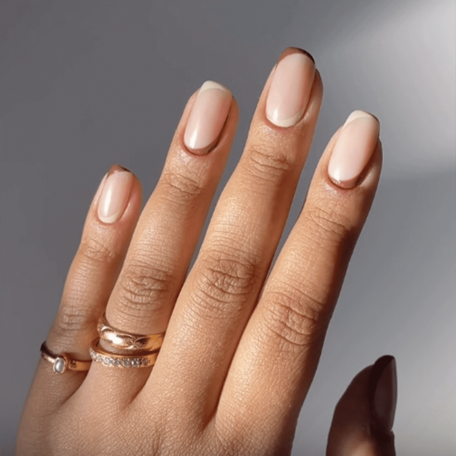 Sheer Nude with Metallic Gold Line Accent — Nails for Olive Skin