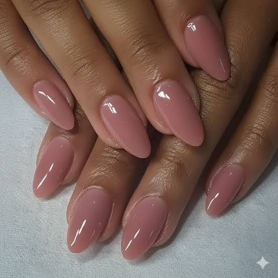 Dusty Rose High Gloss Medium Almond Nails — Nails for Olive Skin