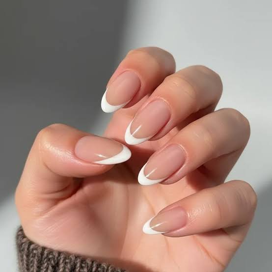 Classic Sheer Pink White French Almonds — Prom Nails