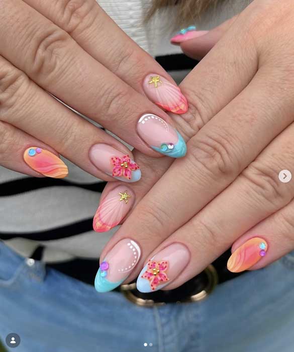 3D Flower & Rhinestone Vacation — Vacation Nails