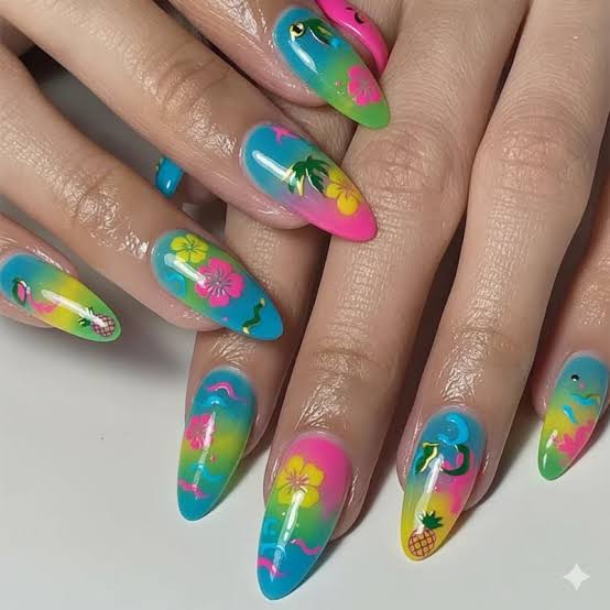 3D Tropical Flowers and Shells — Beach Nails