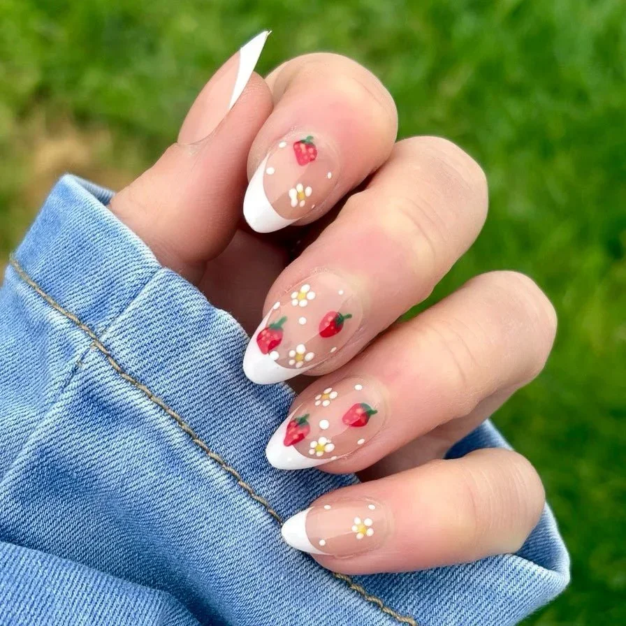 Medium Oval Strawberry Flower French Medium Oval Strawberry Flower French — Nurse Nails