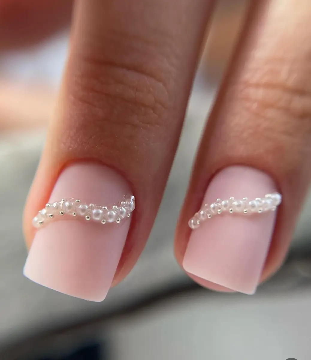 Matte Base With Glossy Bead Accents Visual Idea Matte Base With Glossy Bead Accents Visual Idea — Quinceanera Nails