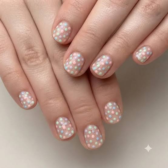 Sheer Nude with Pastel Polka Dots — Nails for Kids