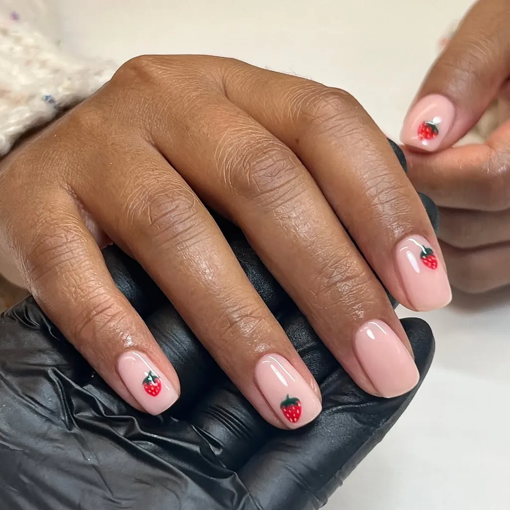 Short Square Strawberry Nails — Nails for Teens
