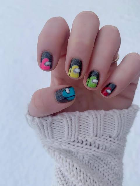Among Us Glitter Character Nails — Nails for Teens