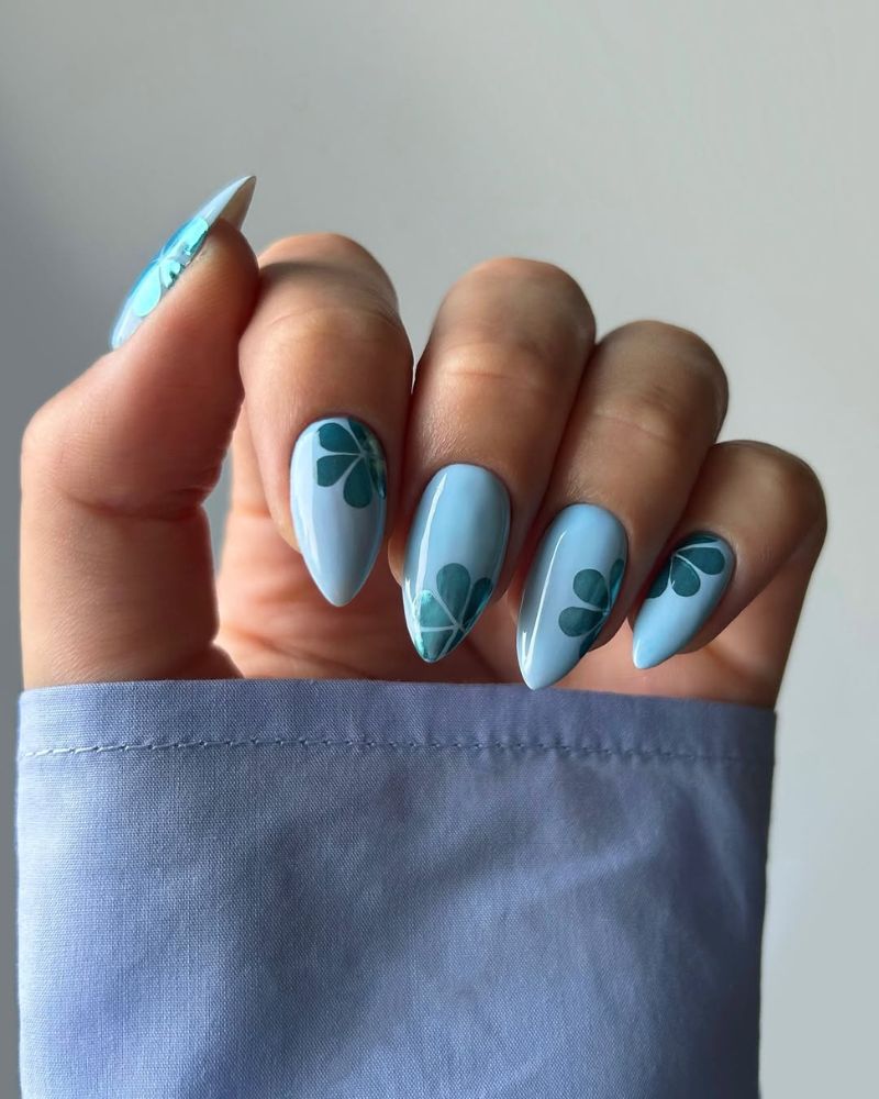 Light Blue Holographic Clover Nails — Nails for Teens