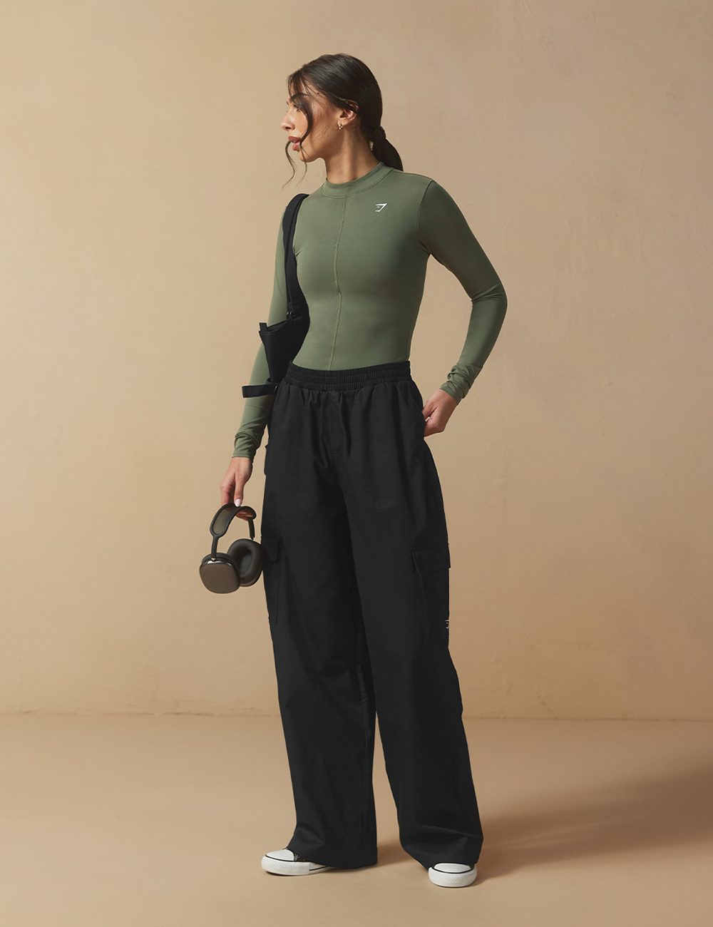 Olive Green Athletic Top and Cargo Trousers for Active Days Olive Green Athletic Top and Cargo Trousers for Active Days — Modest Outfits