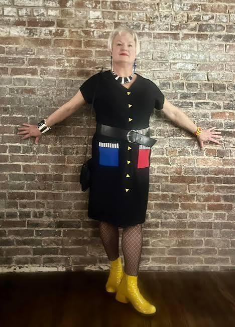 Black Button-Up Dress with Yellow Accents: Playful 80s Daywear Black Button-Up Dress with Yellow Accents: Playful 80s Daywear — 80s Outfits