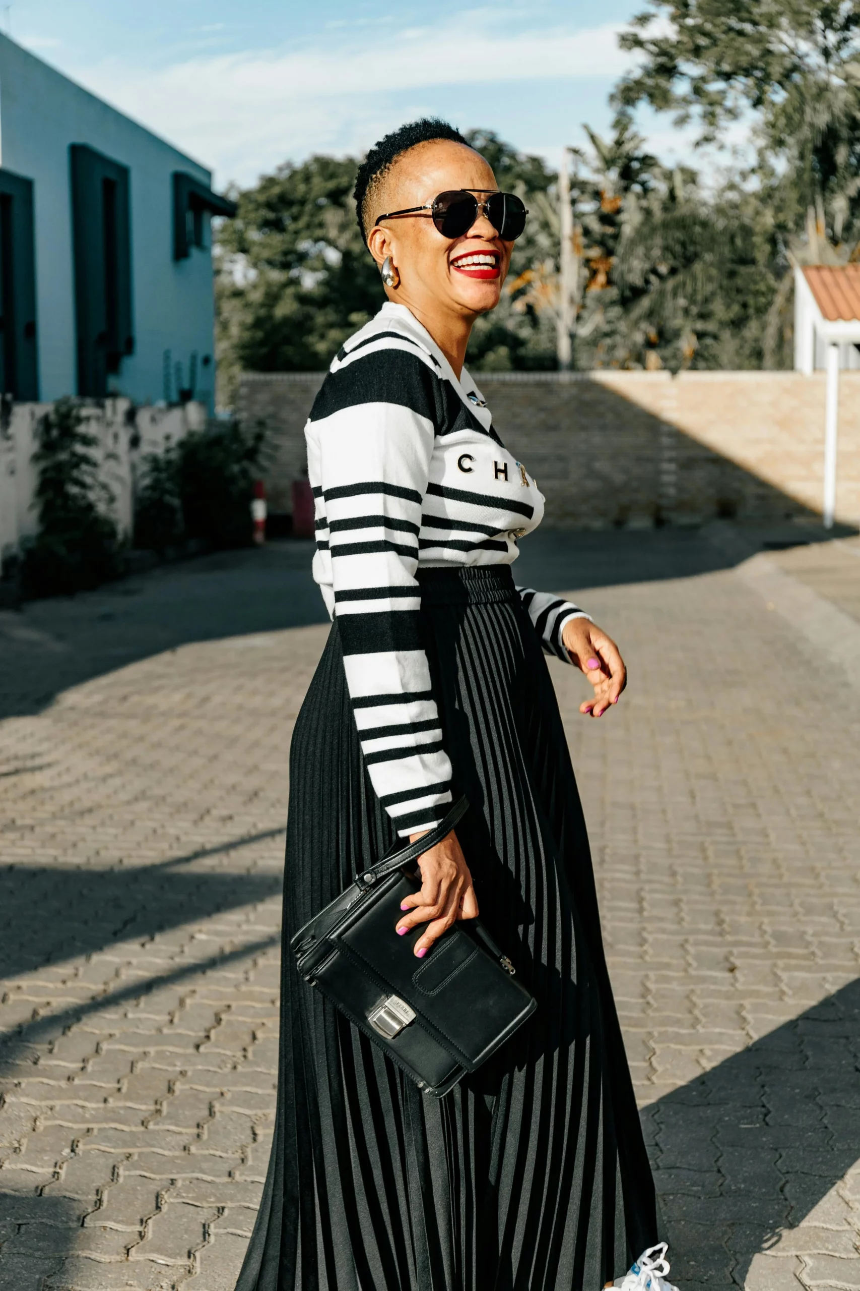 Casual Daytime Stripes: Knit Top and Pleated Maxi Casual Daytime Stripes: Knit Top and Pleated Maxi — 50s Outfits