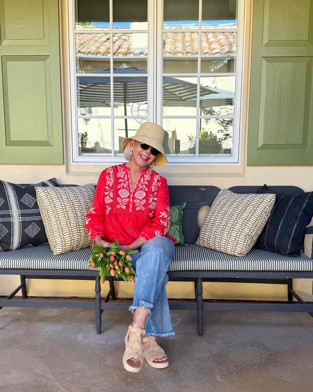 Embroidered Peasant Blouse with Cropped Jeans — Decades Day Outfits