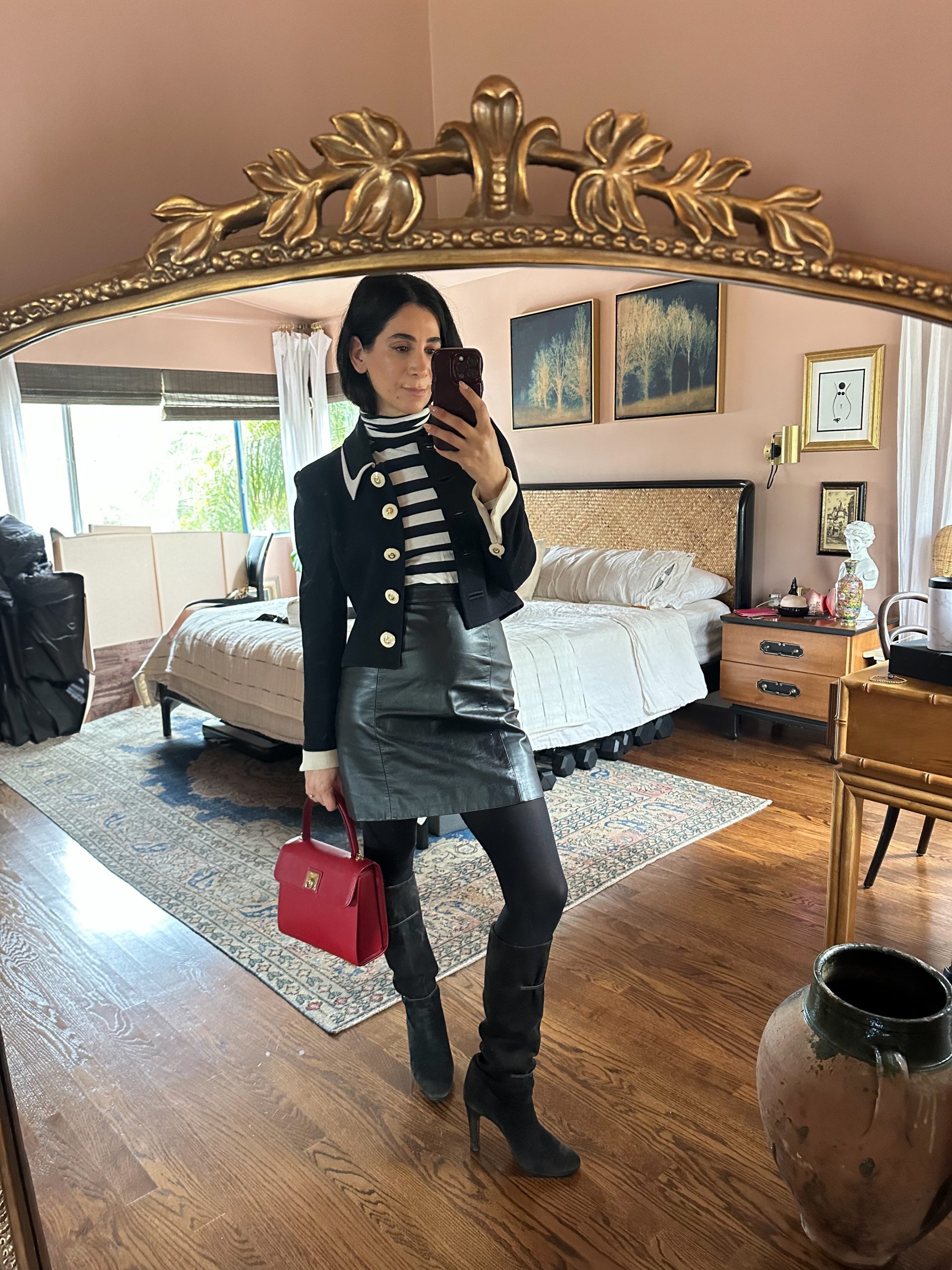 Edgy Vintage: Mini Skirt, Turtleneck, and Suede Boots — Vintage Outfits
