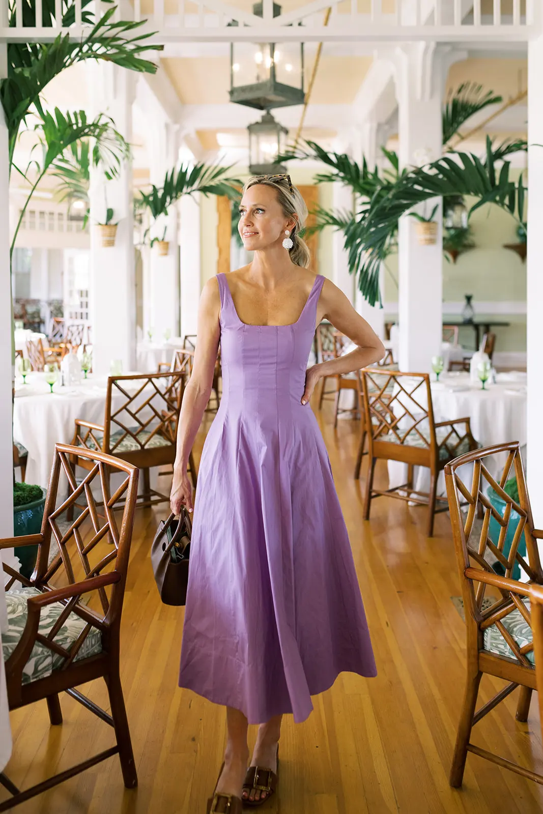 Garden Party Perfect: Lavender Midi Dress and Flat Sandals — Vintage Outfits