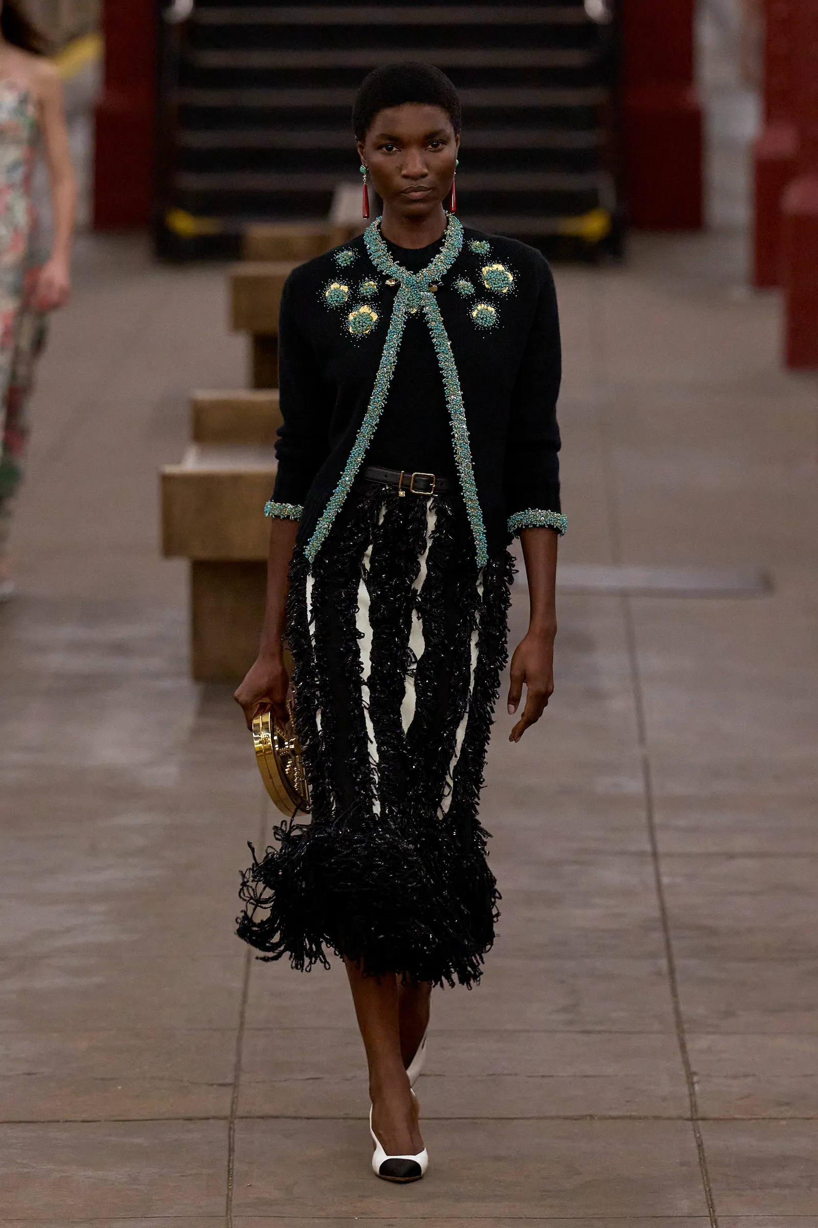 Embellished Black Cardigan with Fringe Skirt — Old Hollywood Outfits
