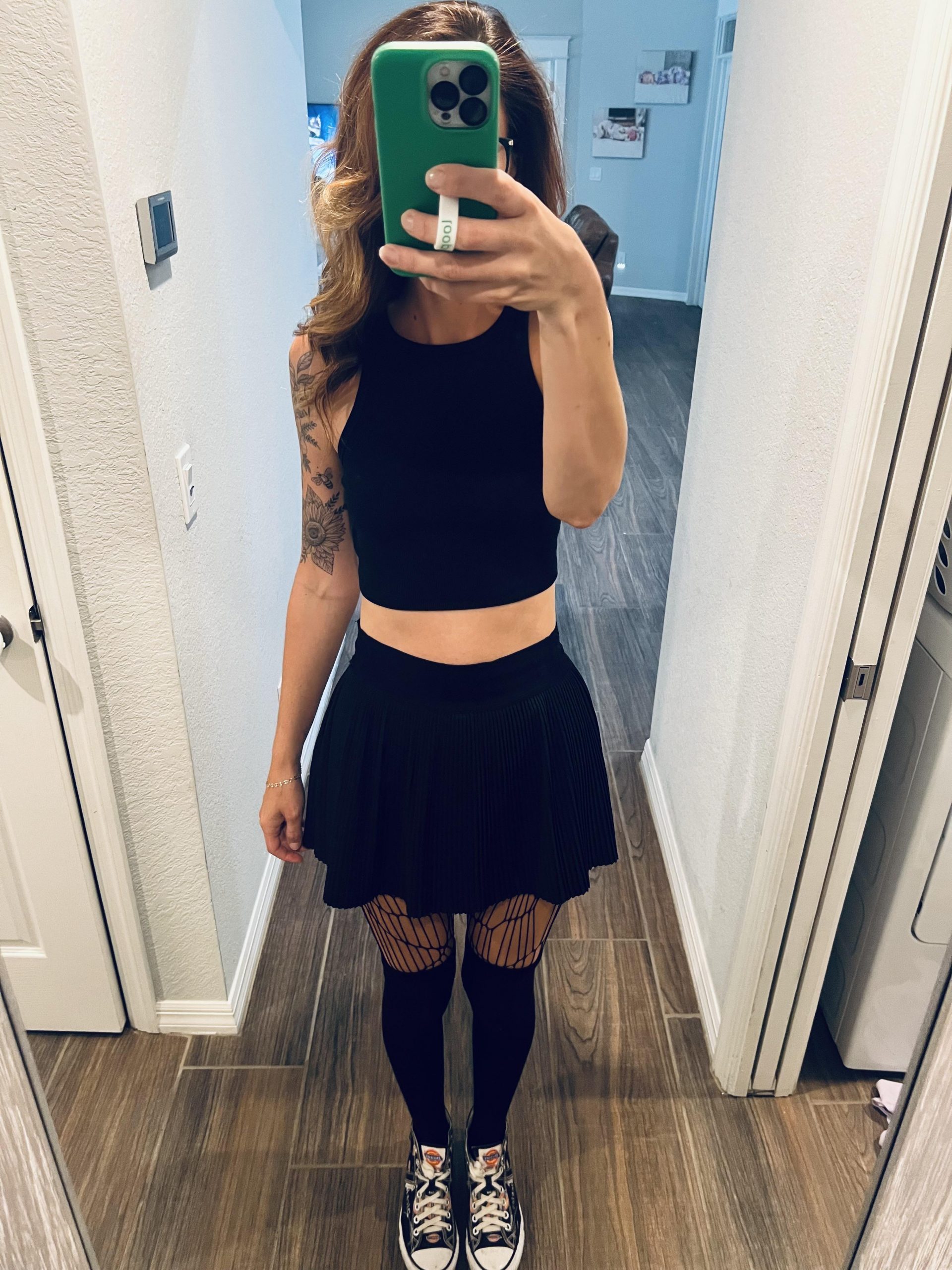 Minimalist Emo: Crop Top, Pleated Skirt, and Fishnet Socks — Emo Outfits