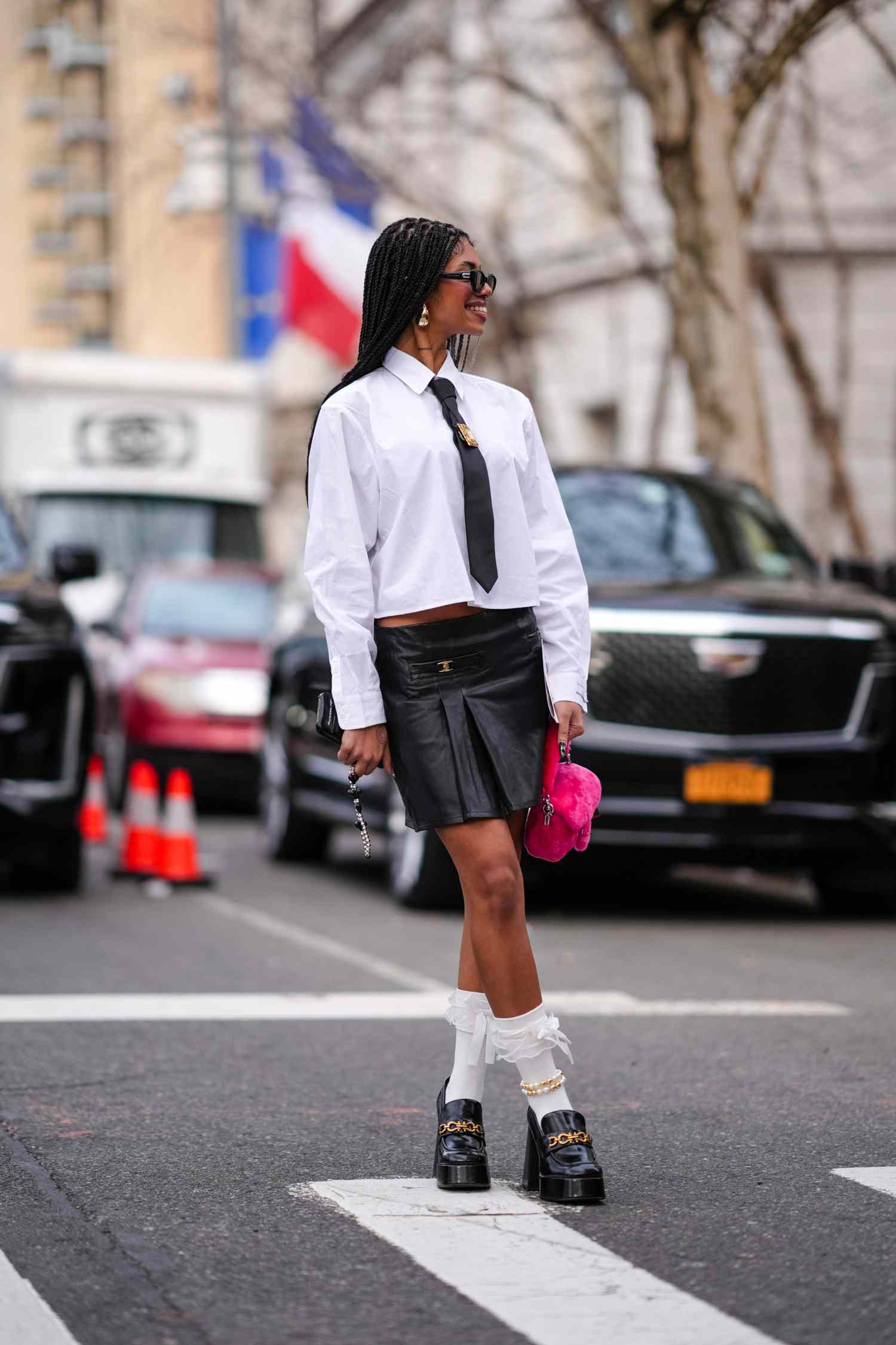 Preppy Punk: Faux Leather Skirt, Collared Shirt, and Tie — Emo Outfits