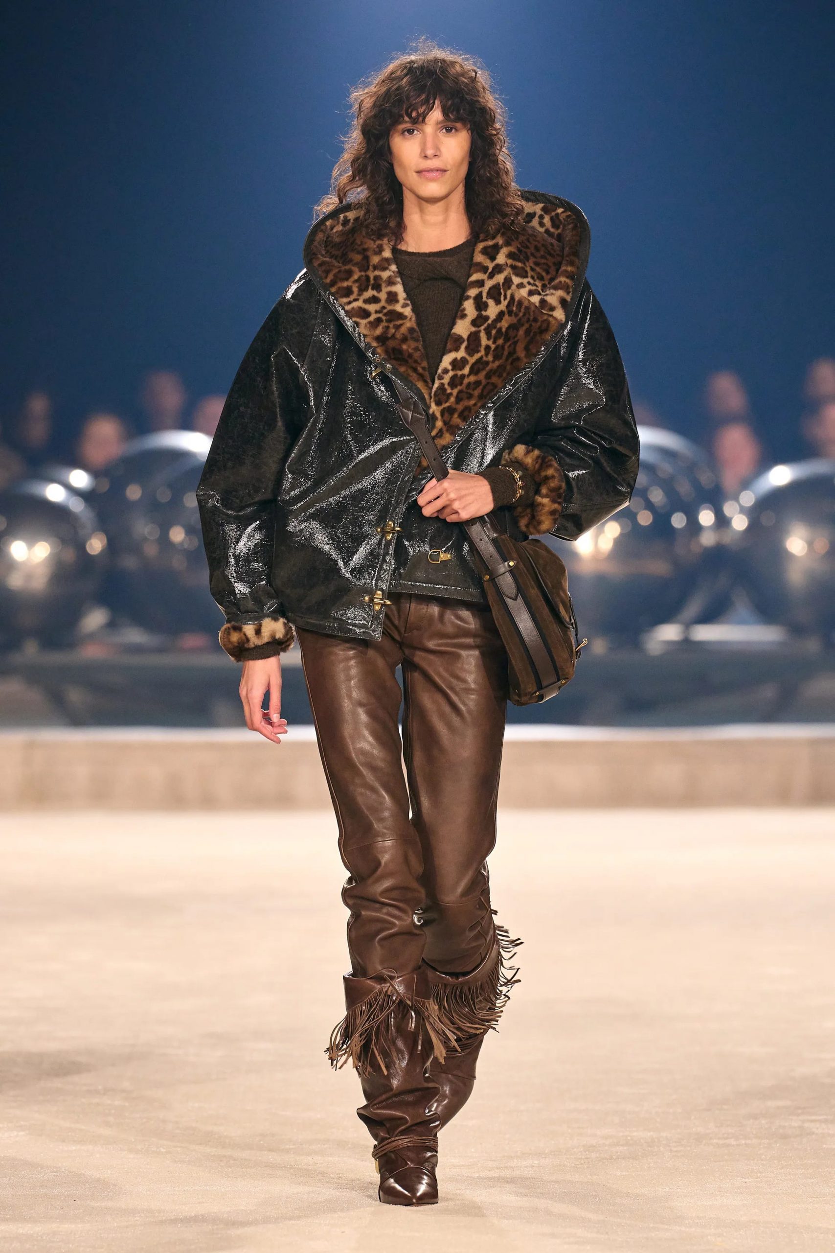 Patent Leather Jacket with Leopard Lining and Fringe Boots — Alt Outfits