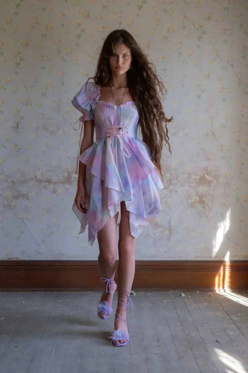 Organza Fairycore Dress with Feathered Sandals — Fairycore Outfits